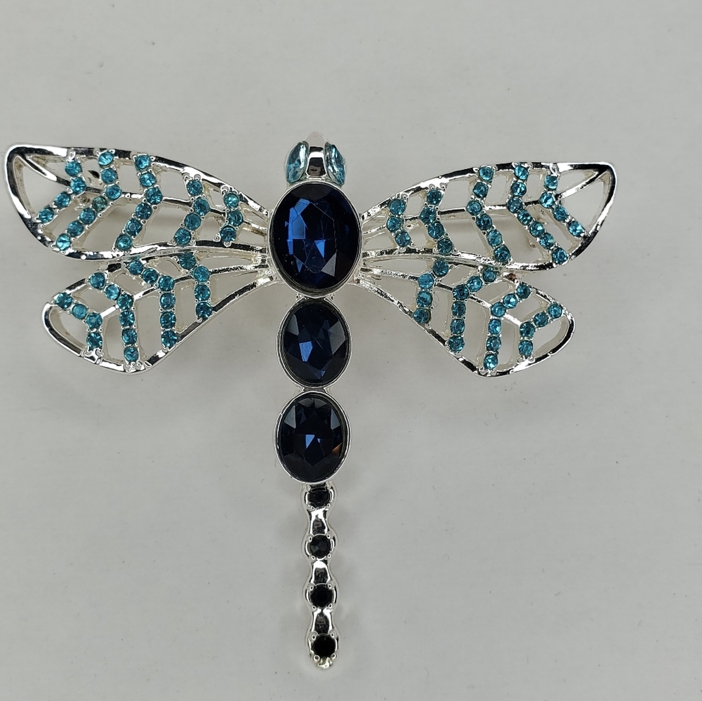 Crystal Royal Blue & Teal Dragonfly Broach